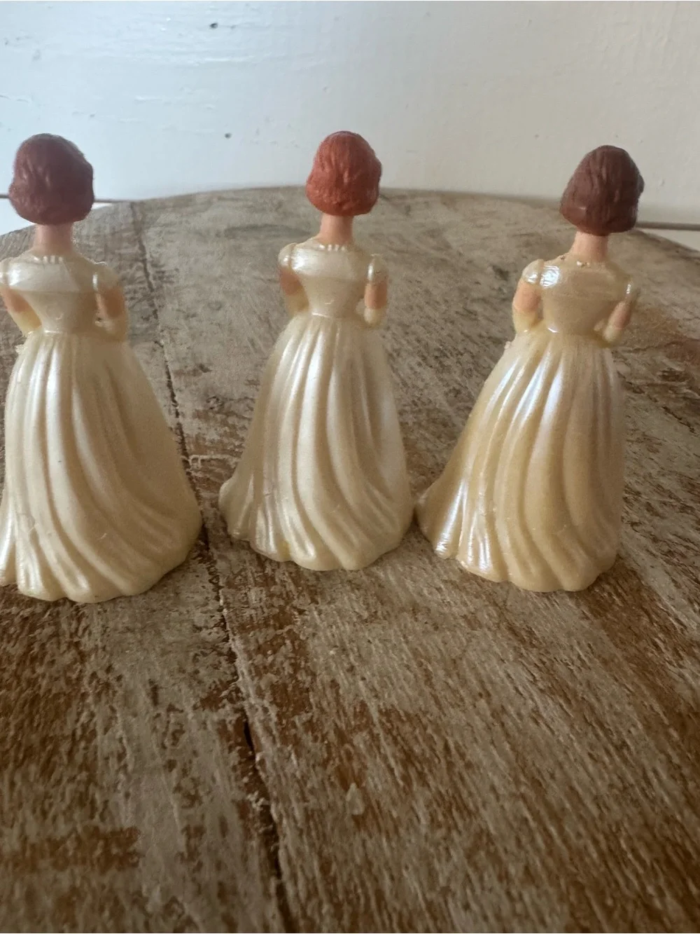 Vintage Plastic Lady Figurine Trio in Ivory with Pink Hair
